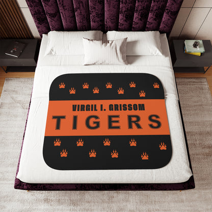 Virgil I. Grissom Tiger Paw Prints Black/Orange Velveteen Plush Blanket