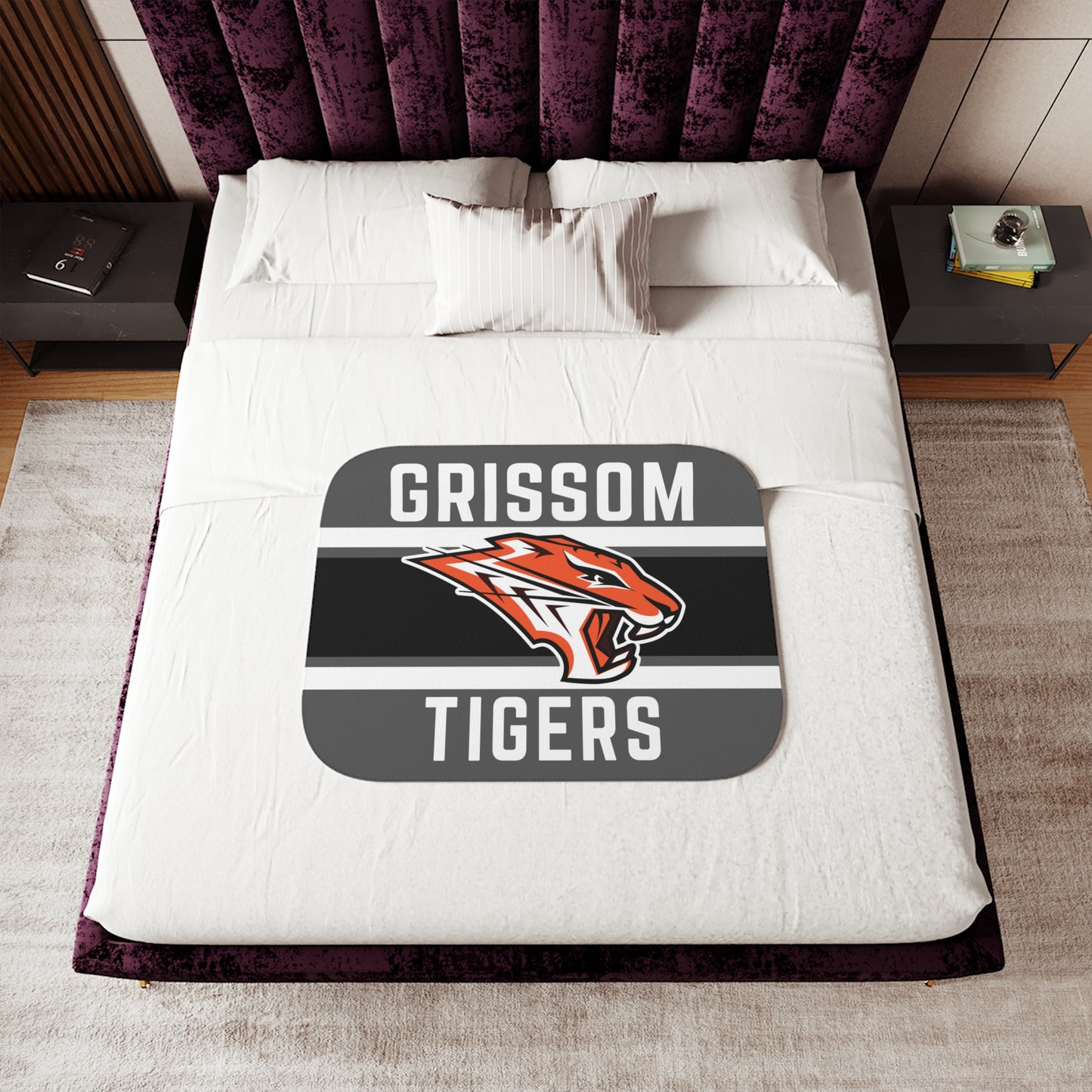 Grissom Tiger's Logo Gray Sherpa Blanket