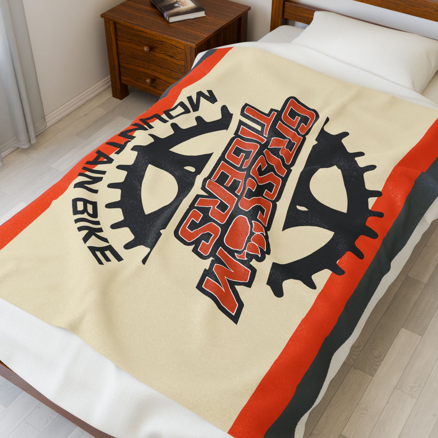 Grissom Mountain Bike Beige/Gray Velveteen Plush Blanket