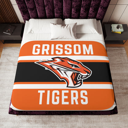 Grissom Tiger's Soccer Logo Orange/Black Velveteen Plush Blanket