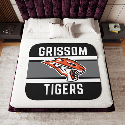 Grissom Tigers Logo Black/Gray Plush Blanket