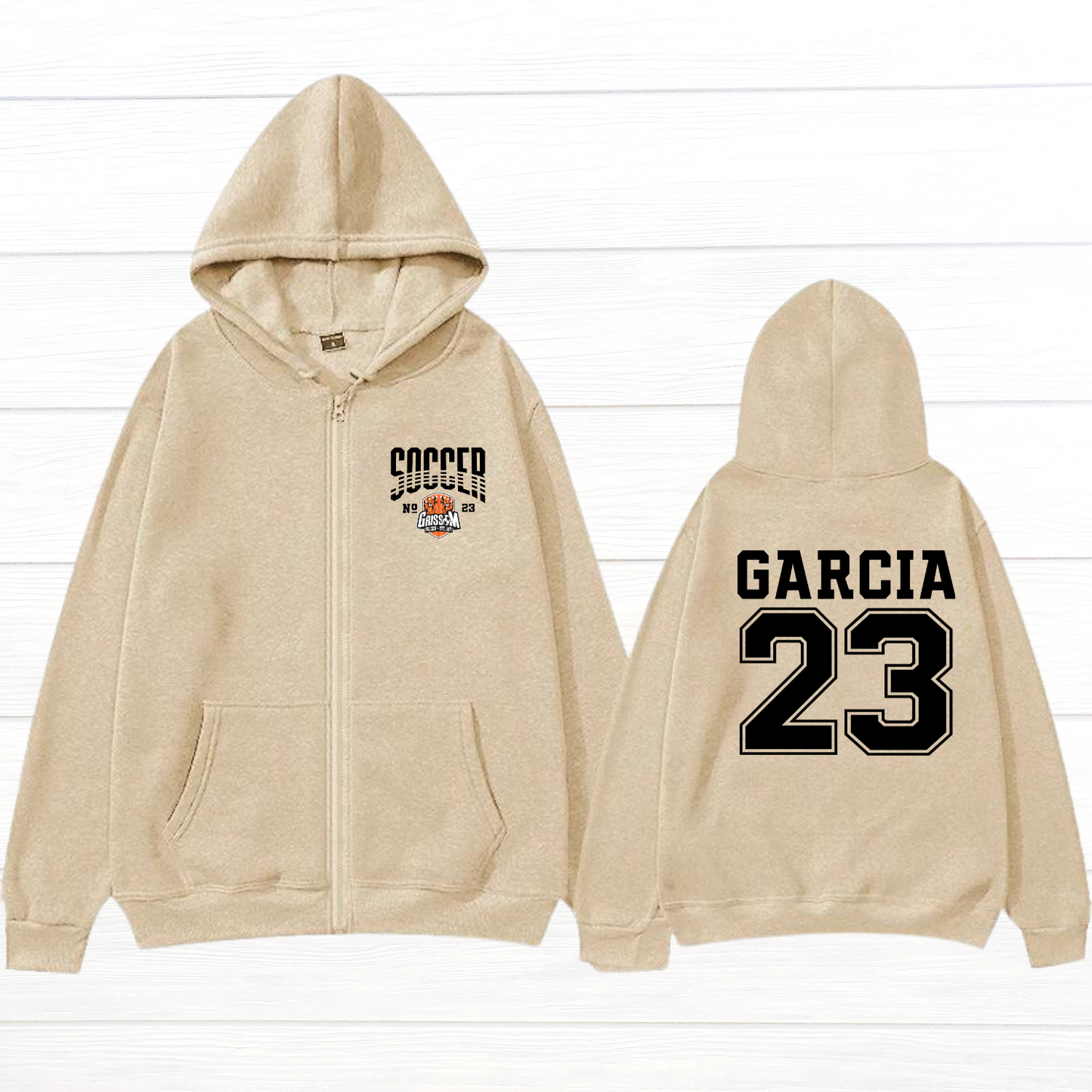 Front/Back Name-Number Soccer Zippered