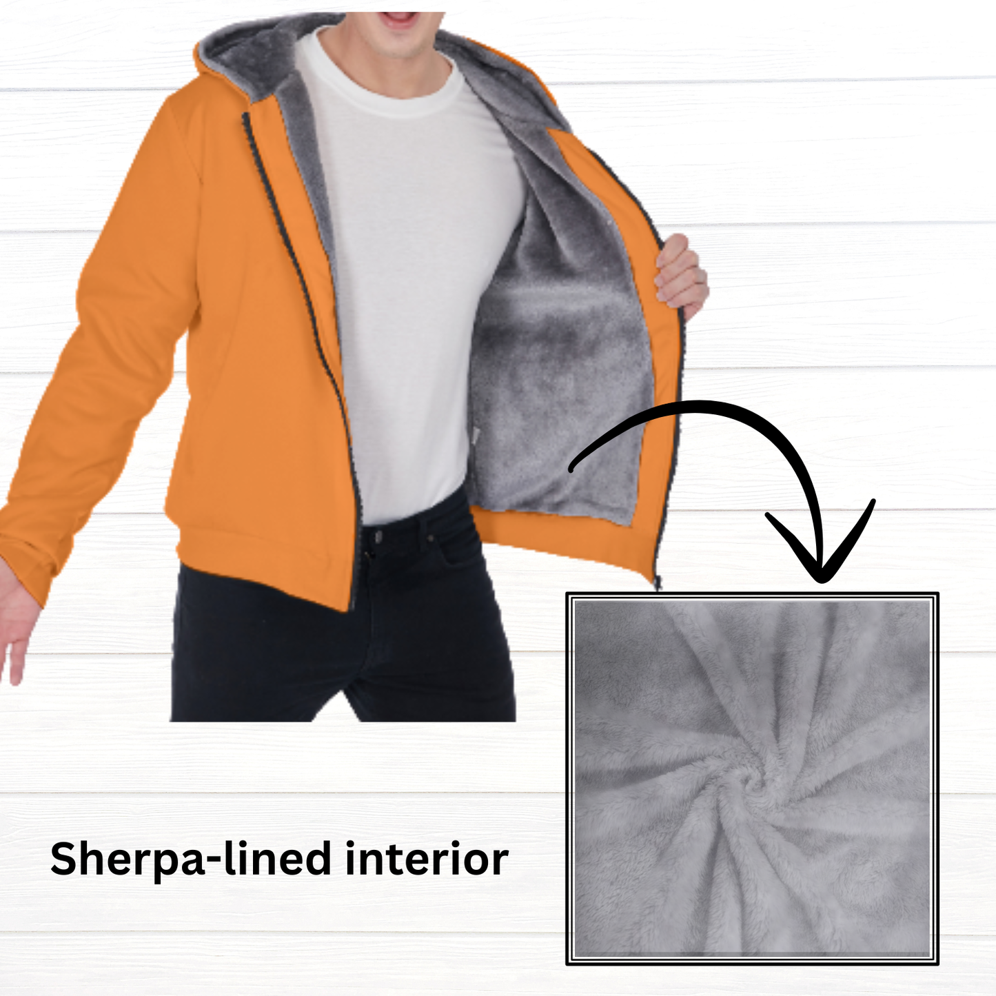 Sherpa Fleece Zip Up Hoodie (Orange)