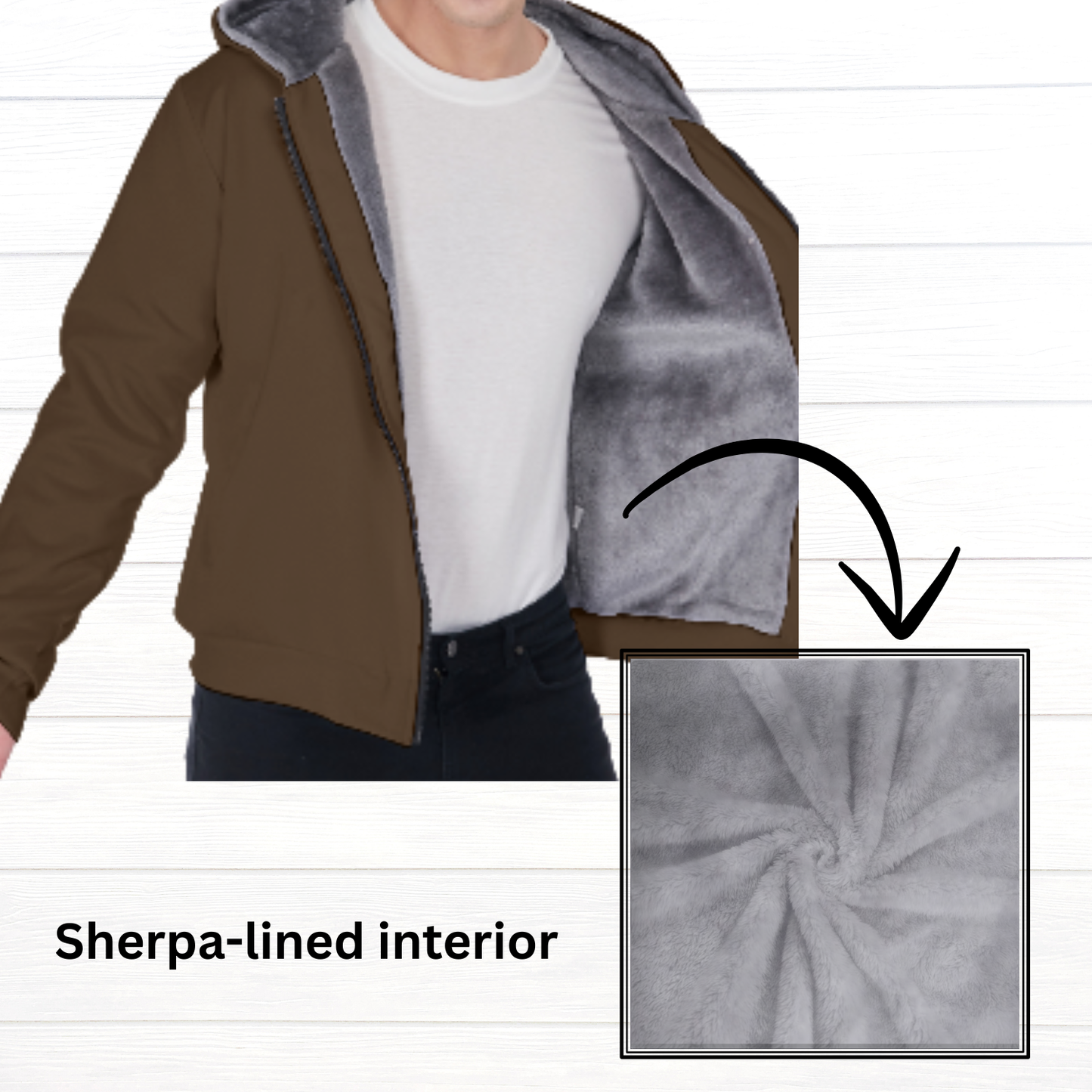 Sherpa Fleece Zip Up Hoodie (Brown)