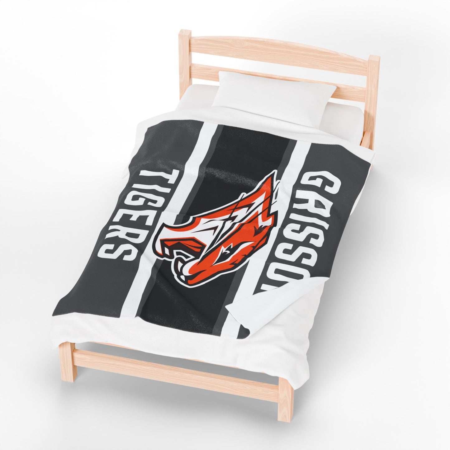 Grissom Tiger's Soccer Logo Gray/Black Velveteen Plush Blanket