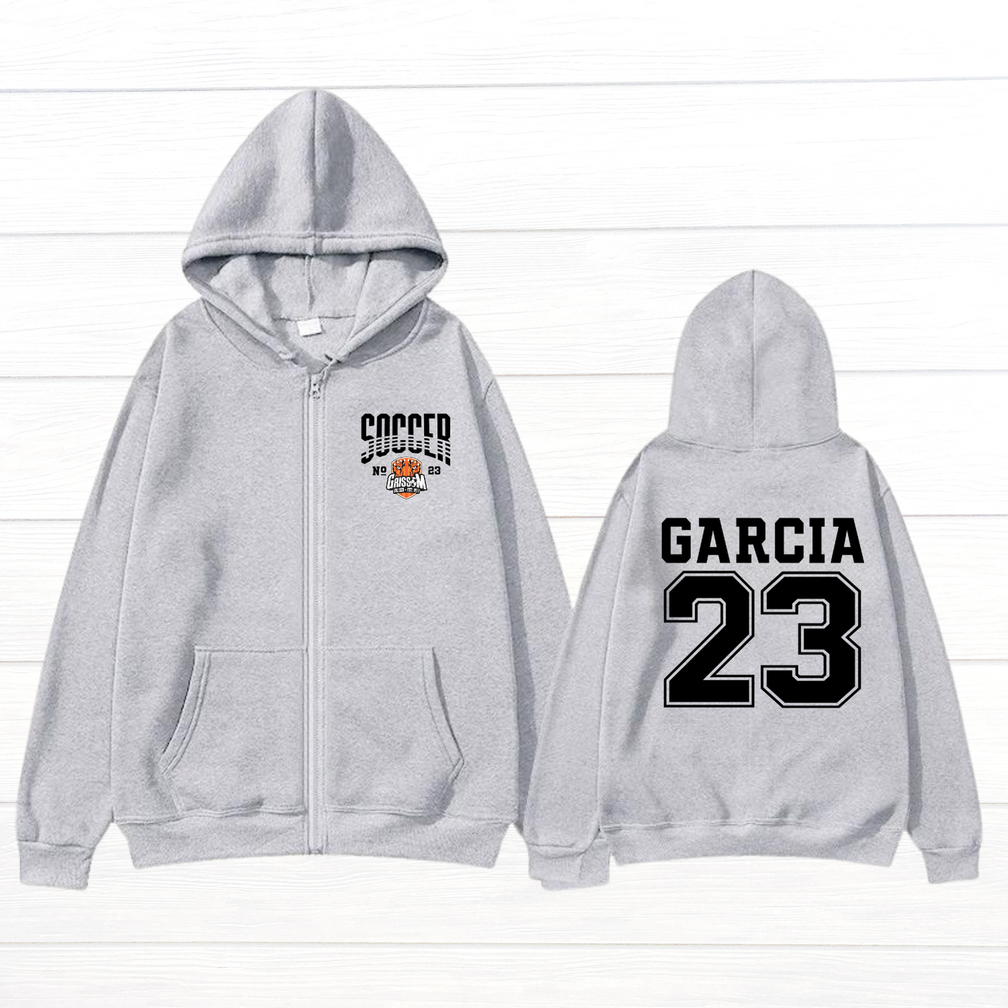 Front/Back Name-Number Soccer Zippered