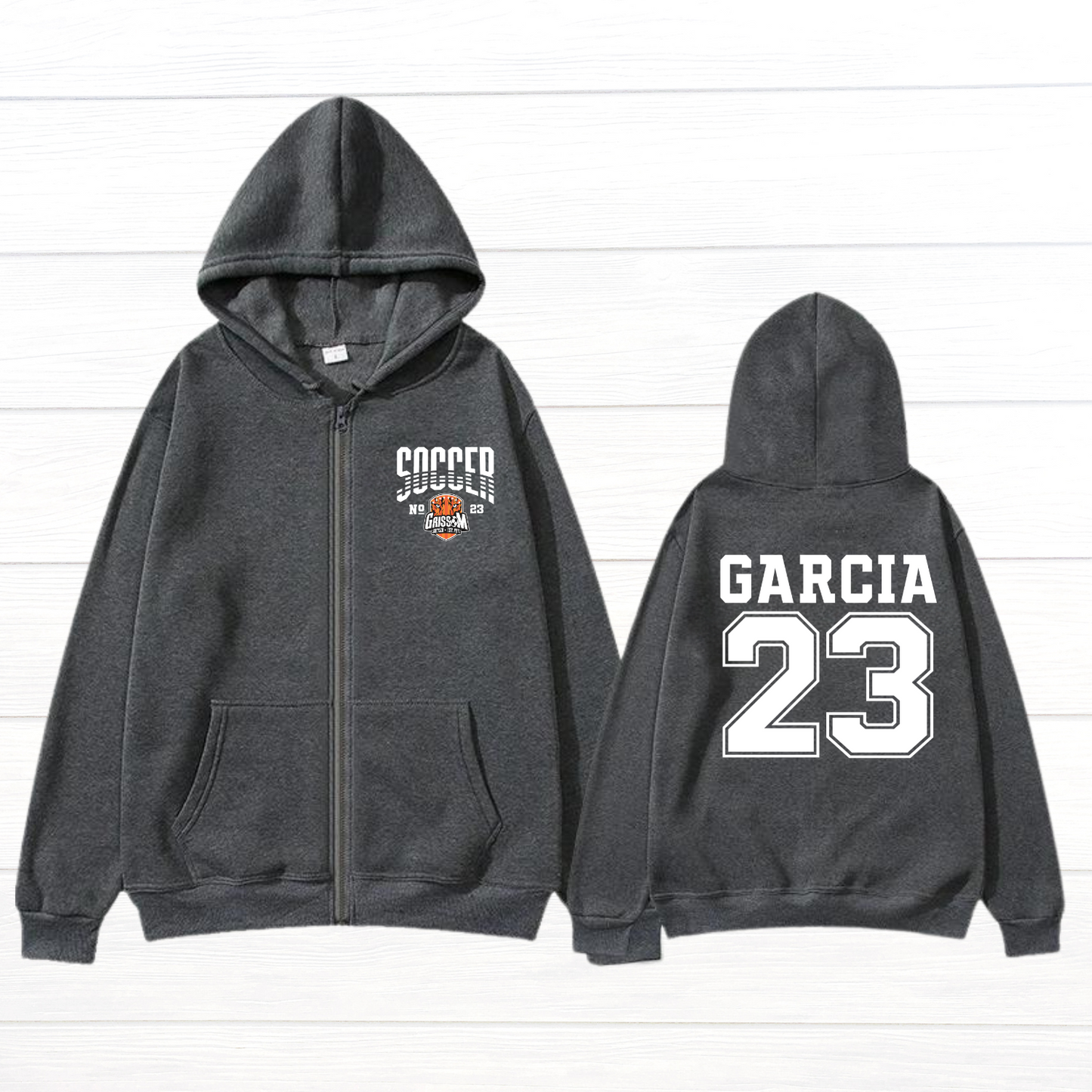 Front/Back Name-Number Soccer Zippered