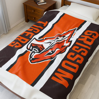 Grissom Tiger's Soccer Logo Brown/Orange Velveteen Plush Blanket