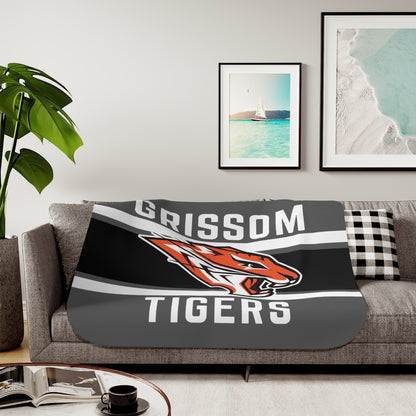 Grissom Tiger's Logo Gray Sherpa Blanket