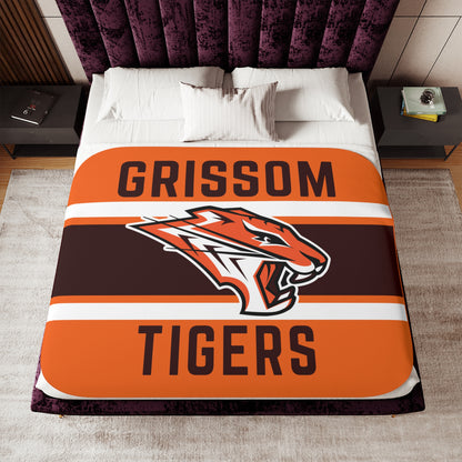 Grissom Tiger's Logo Orange/Brown Velveteen Plush Blanket