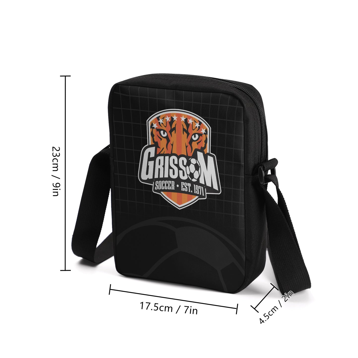 Grissom Men's Soccer Logo and Field Black Cross-Body Style Bag