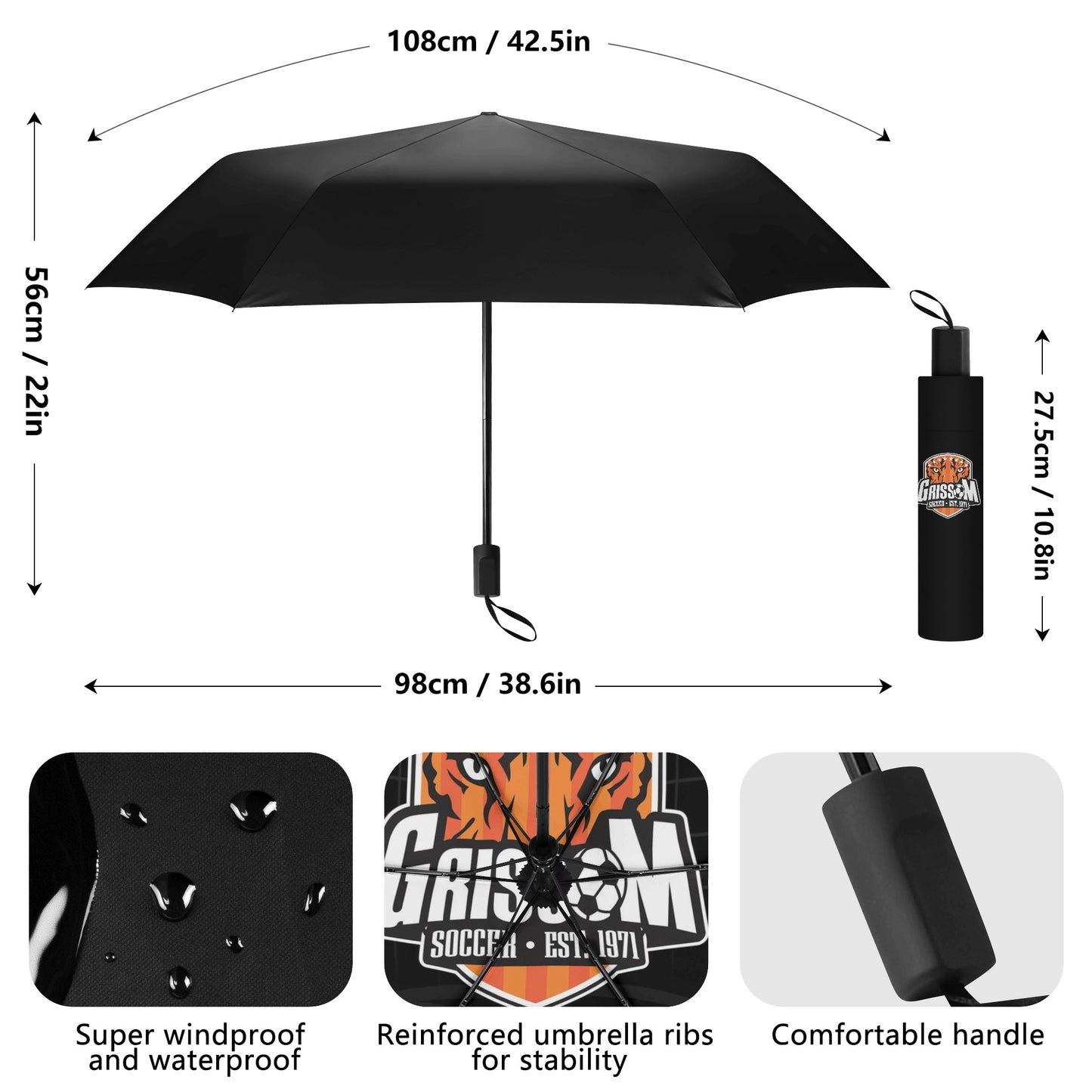 Grissom Mens Soccer Logo Folding Inside Print Umbrella