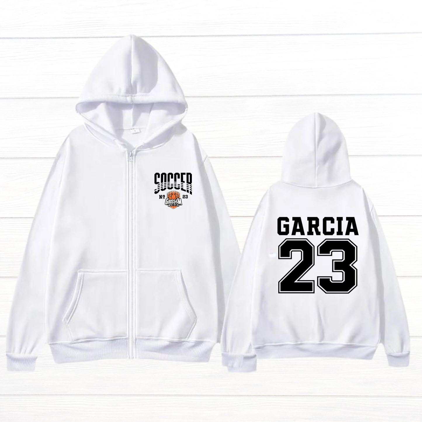 Front/Back Name-Number Soccer Zippered