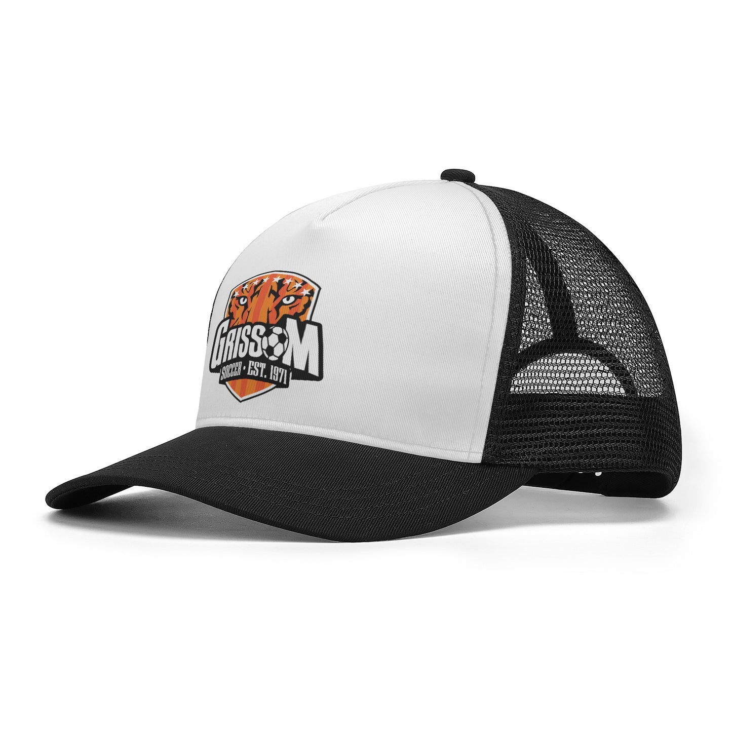 Grissom Men's Soccer Printed Logo Mesh White Baseball Cap