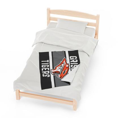 Grissom Tigers Logo Black/Gray Plush Blanket