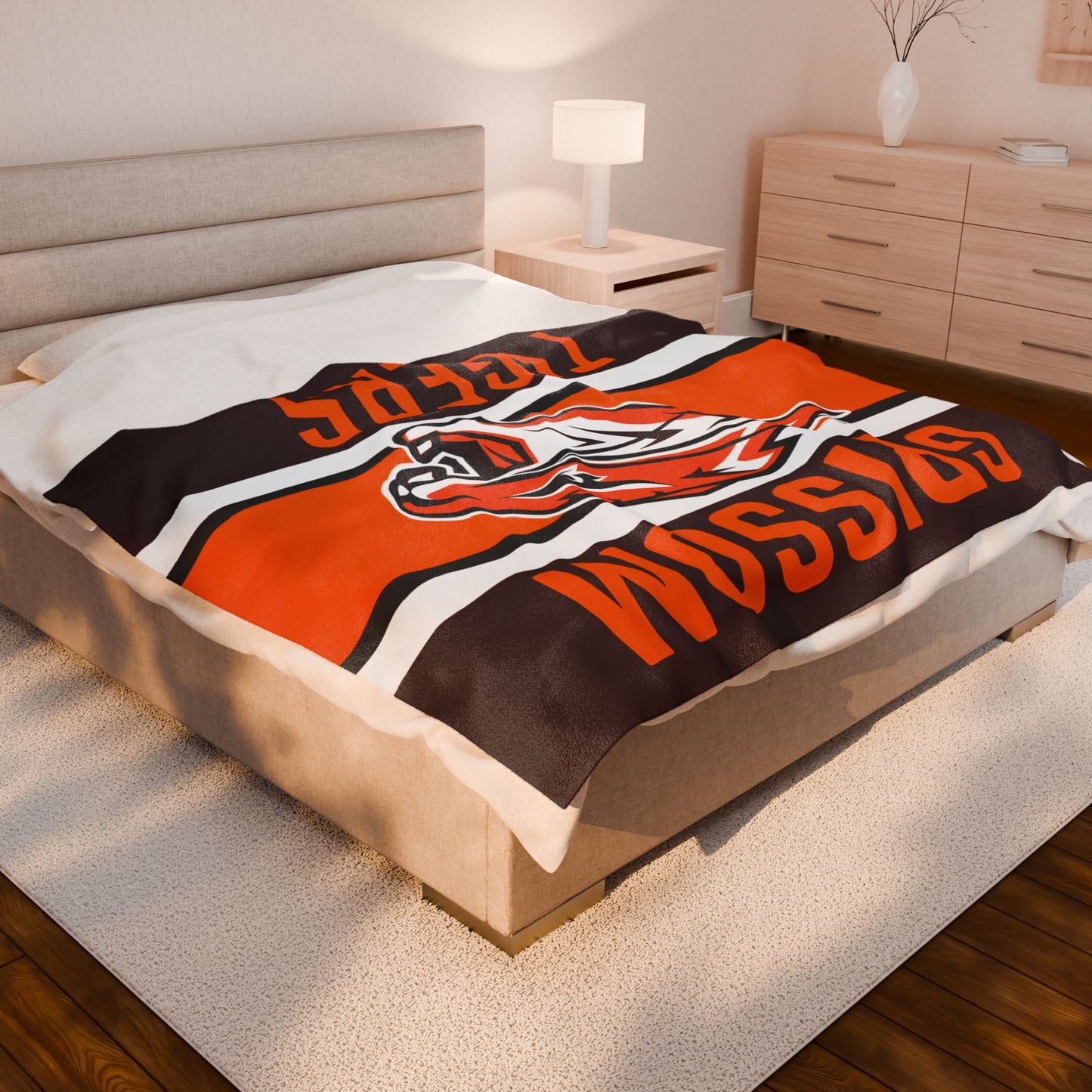 Grissom Tiger's Soccer Logo Brown/Orange Velveteen Plush Blanket