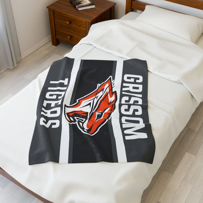 Grissom Tiger's Soccer Logo Gray/Black Velveteen Plush Blanket