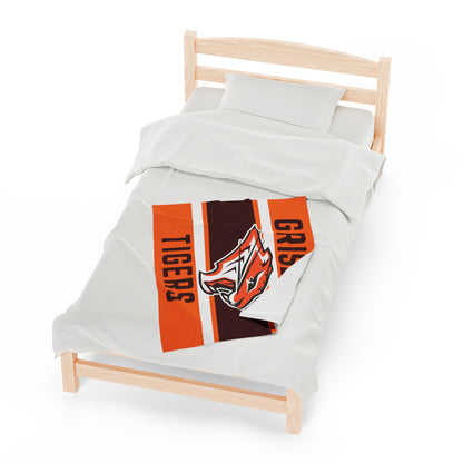 Grissom Tiger's Logo Orange/Brown Velveteen Plush Blanket