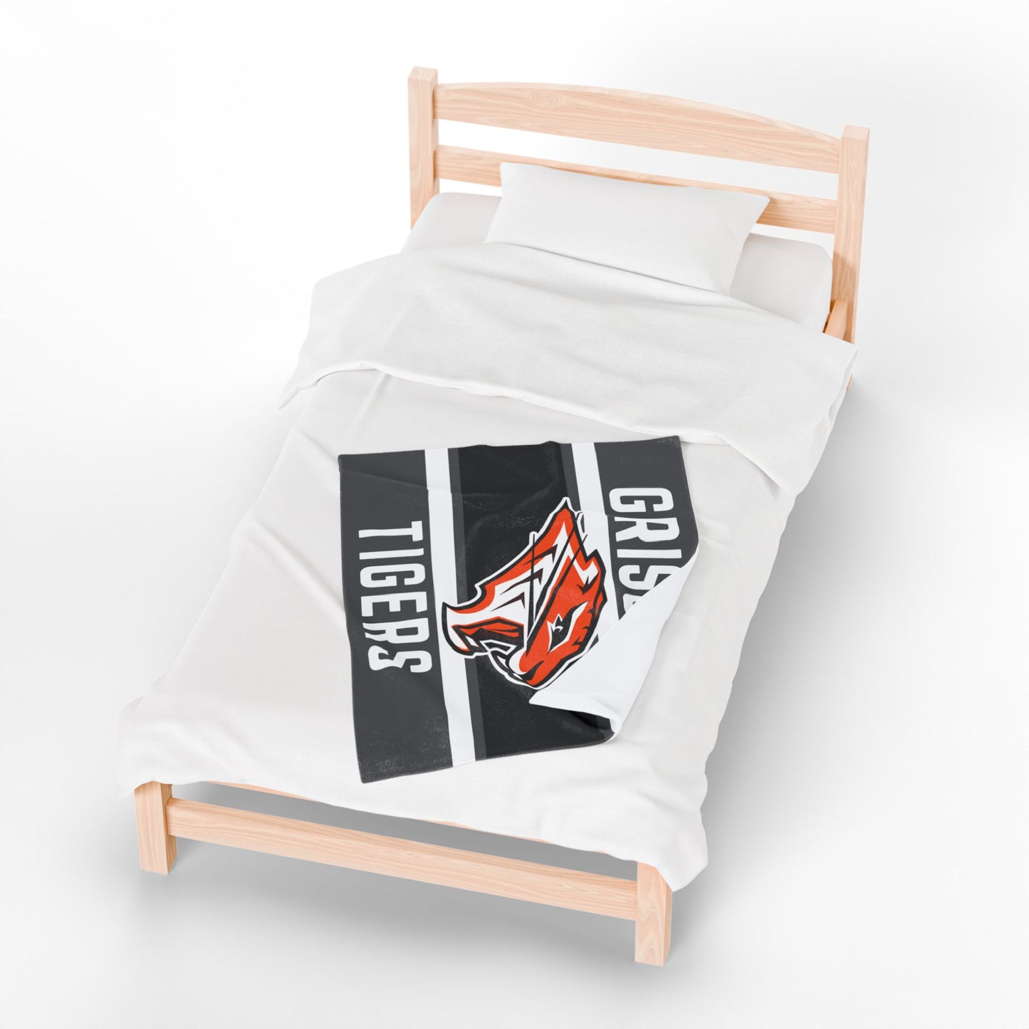 Grissom Tiger's Soccer Logo Gray/Black Velveteen Plush Blanket