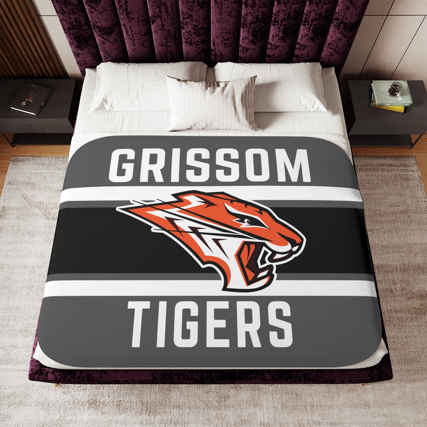 Grissom Tiger's Logo Gray Sherpa Blanket