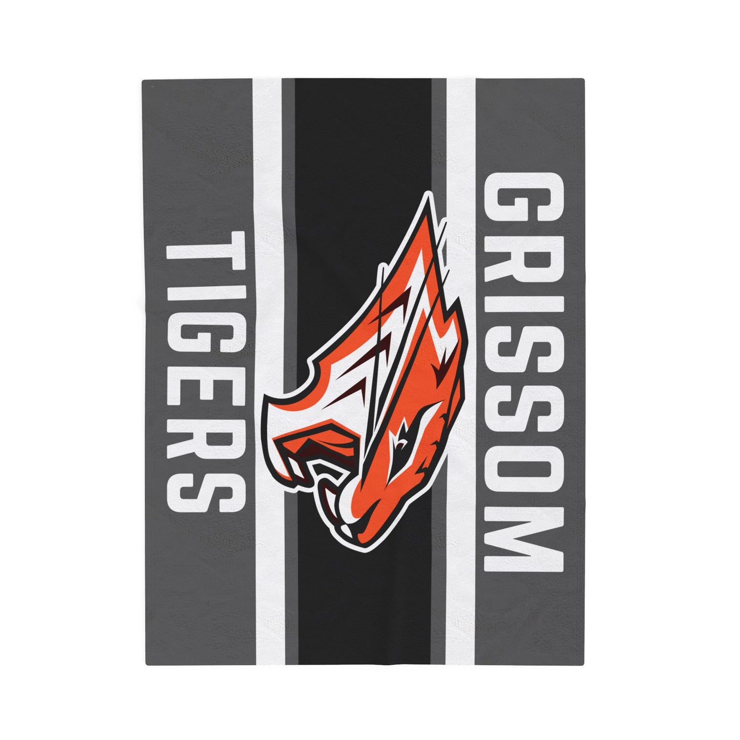 Grissom Tiger's Soccer Logo Gray/Black Velveteen Plush Blanket