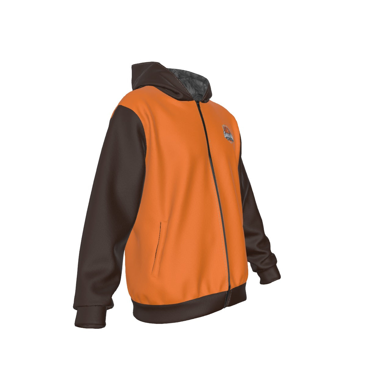 Sherpa Fleece Zip Up Hoodie (Orange/Brown)