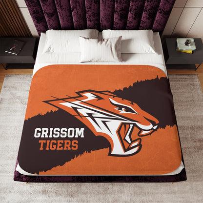 Grissom Tiger's Logo Rustic Orange Velveteen Plush Blanket