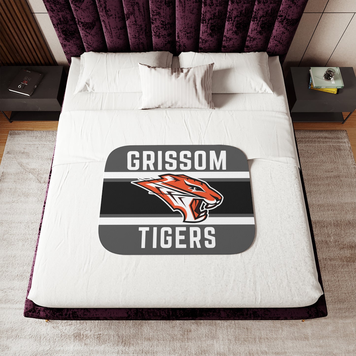 Grissom Tiger's Logo Gray/Black Velveteen Plush Blanket