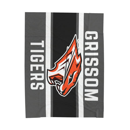 Grissom Tiger's Logo Gray/Black Velveteen Plush Blanket