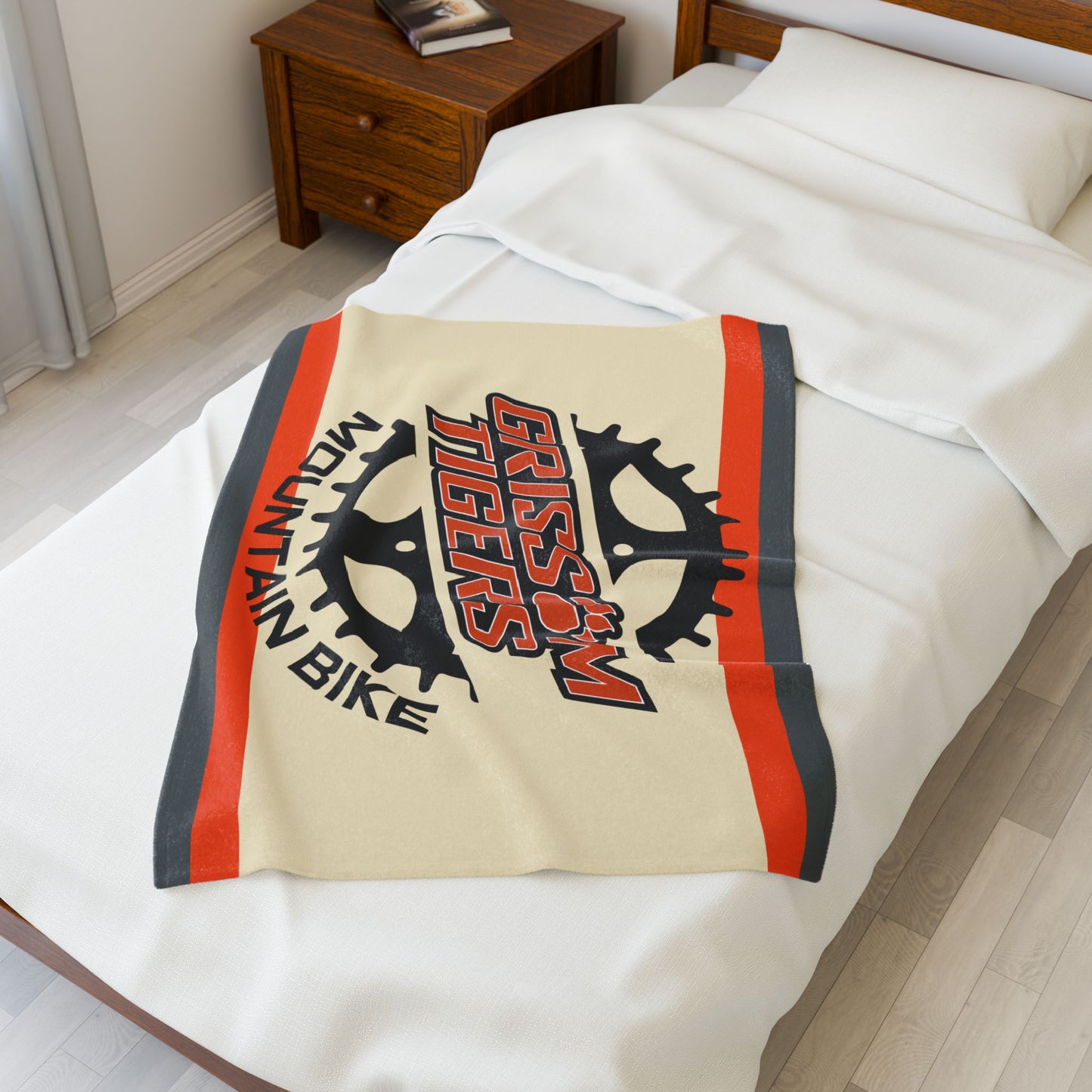 Grissom Mountain Bike Beige/Gray Velveteen Plush Blanket