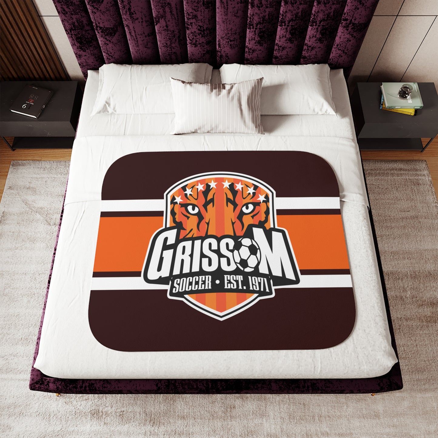 Grissom Men's Soccer Logo Brown/Orange Plush Blanket