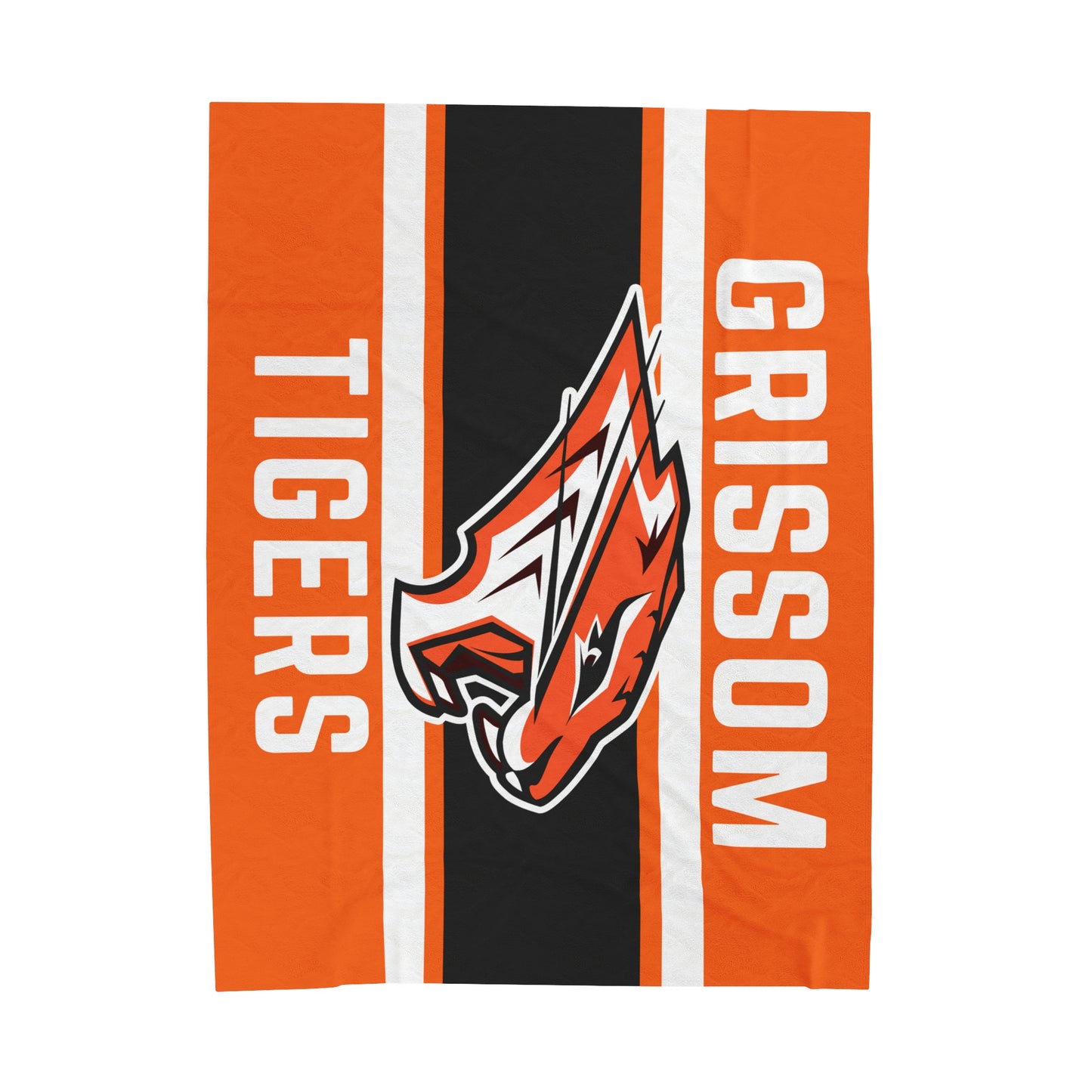 Grissom Tiger's Soccer Logo Orange/Black Velveteen Plush Blanket