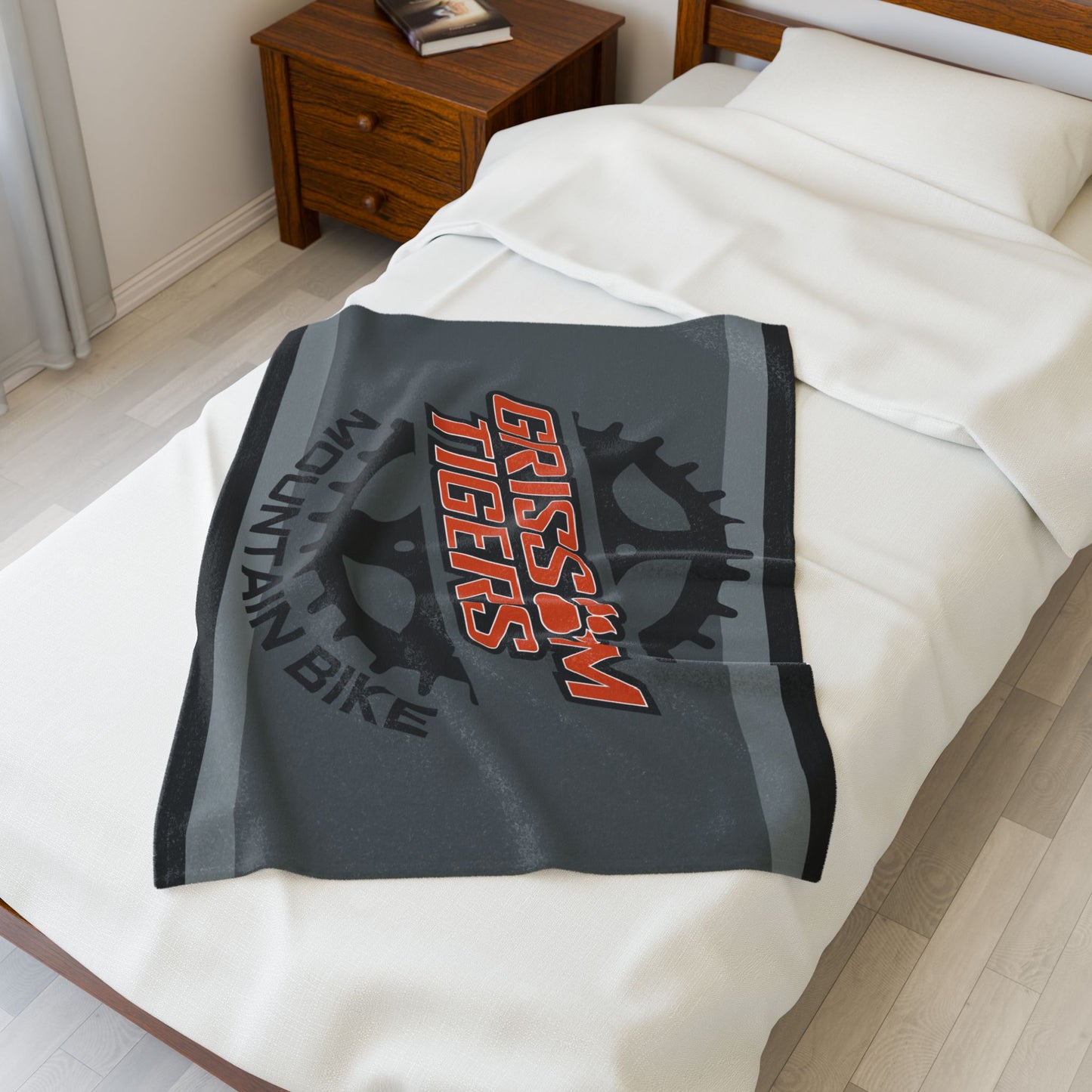 Grissom Mountain Bike Gray/Black Velveteen Plush Blanket