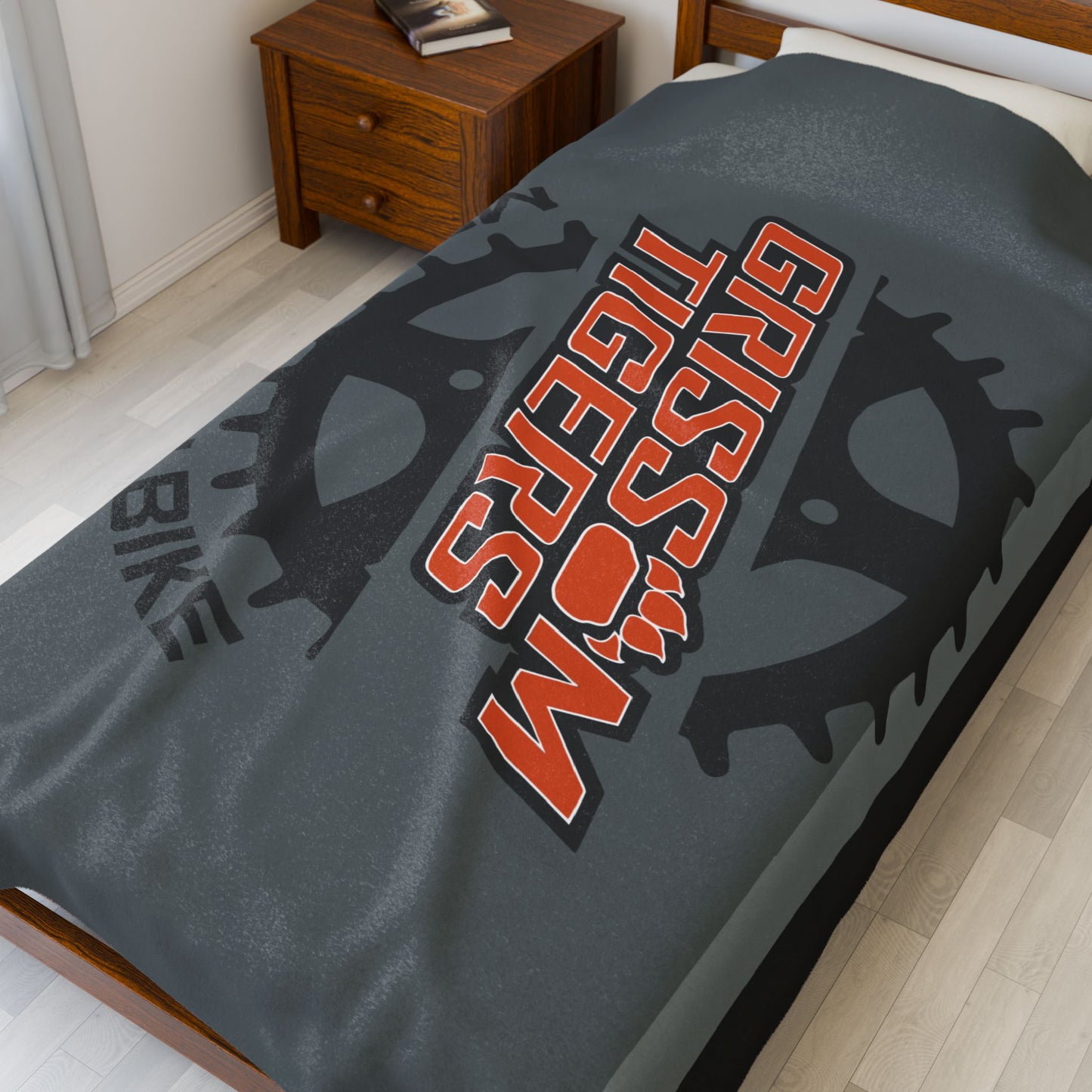 Grissom Mountain Bike Gray/Black Velveteen Plush Blanket