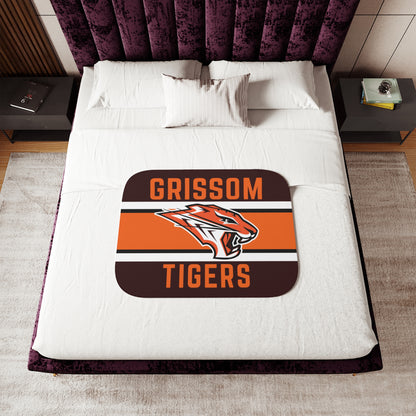 Grissom Tiger's Soccer Logo Brown/Orange Velveteen Plush Blanket