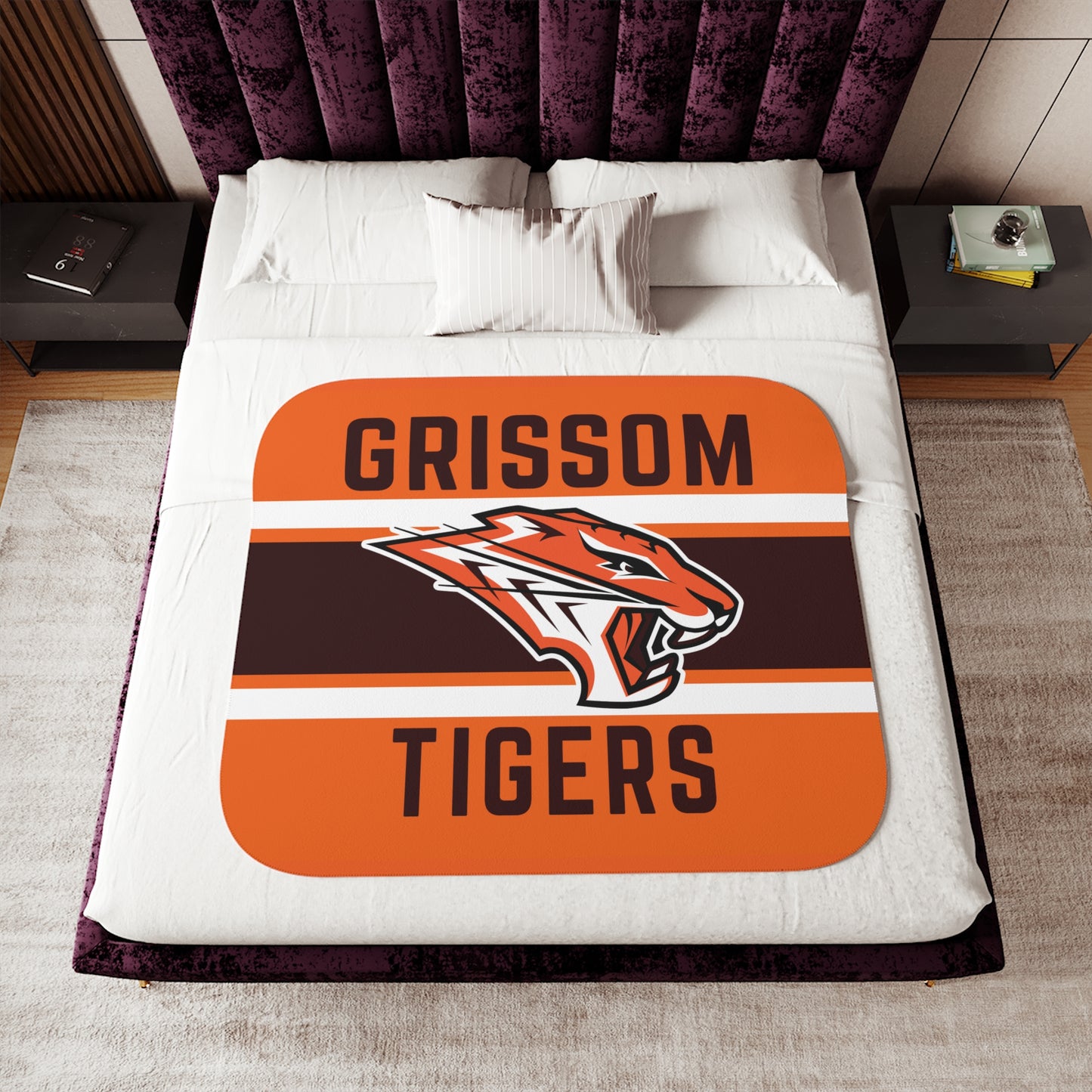 Grissom Tiger's Logo Orange/Brown Velveteen Plush Blanket