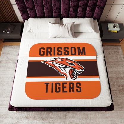 Grissom Tiger's Logo Orange/Brown Velveteen Plush Blanket