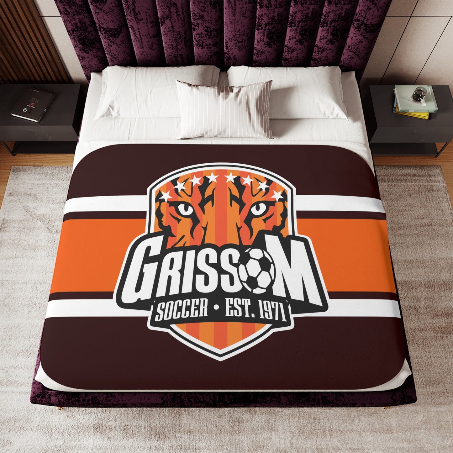 Grissom Men's Soccer Logo Brown/Orange Plush Blanket