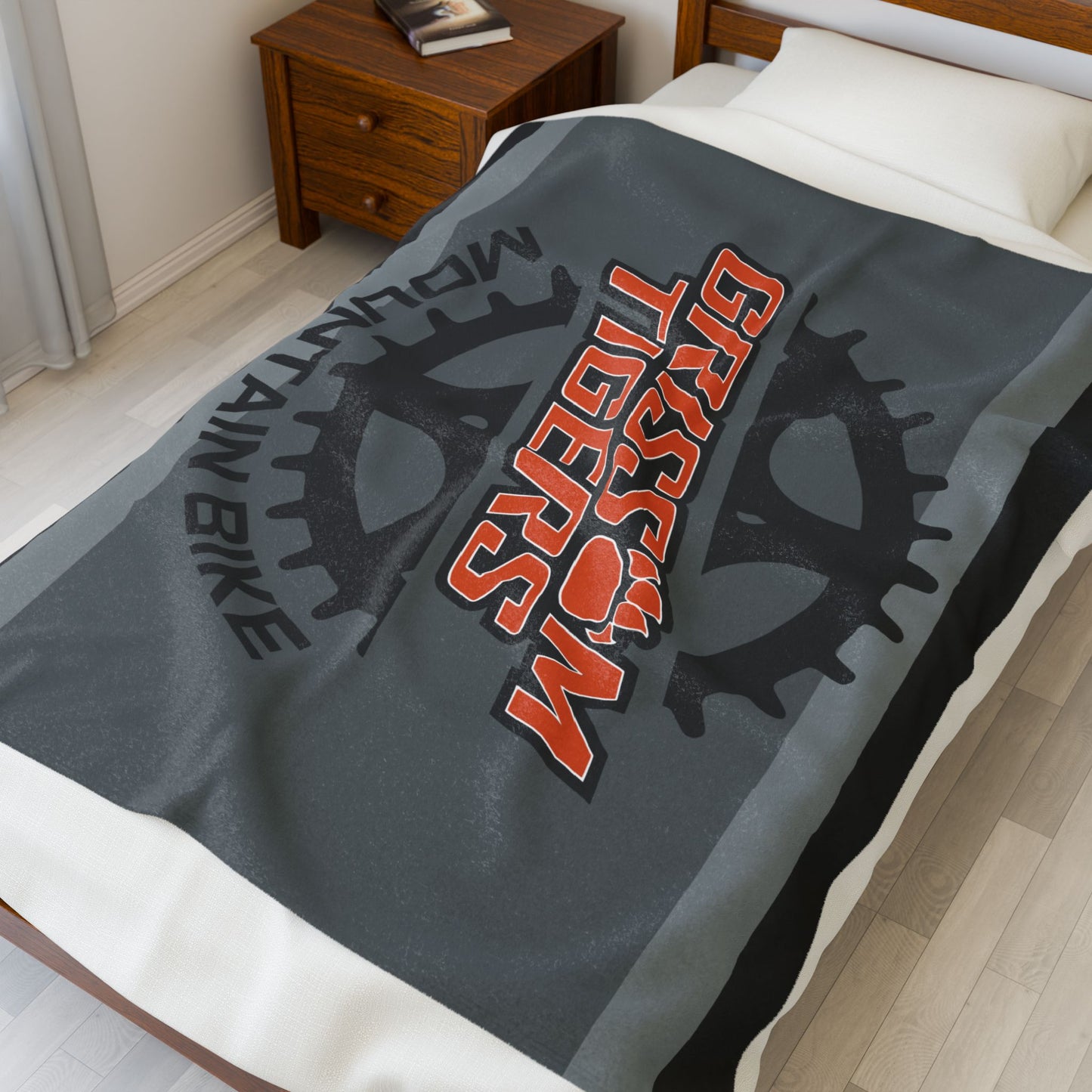 Grissom Mountain Bike Gray/Black Velveteen Plush Blanket