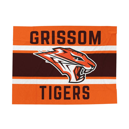 Grissom Tiger's Logo Orange/Brown Velveteen Plush Blanket