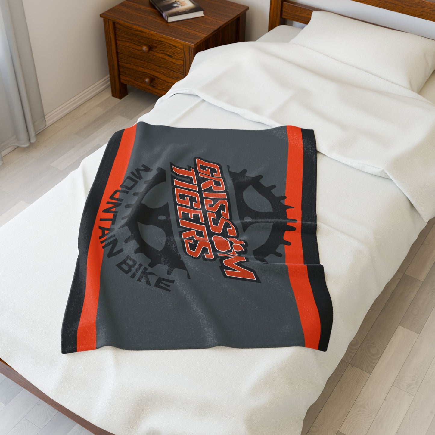 Grissom Tiger's Soccer Mountain Bike Black/Orange Velveteen Plush Blanket