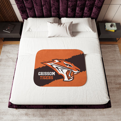 Grissom Tiger's Logo Rustic Orange Velveteen Plush Blanket