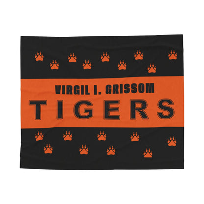 Virgil I. Grissom Tiger Paw Prints Black/Orange Velveteen Plush Blanket