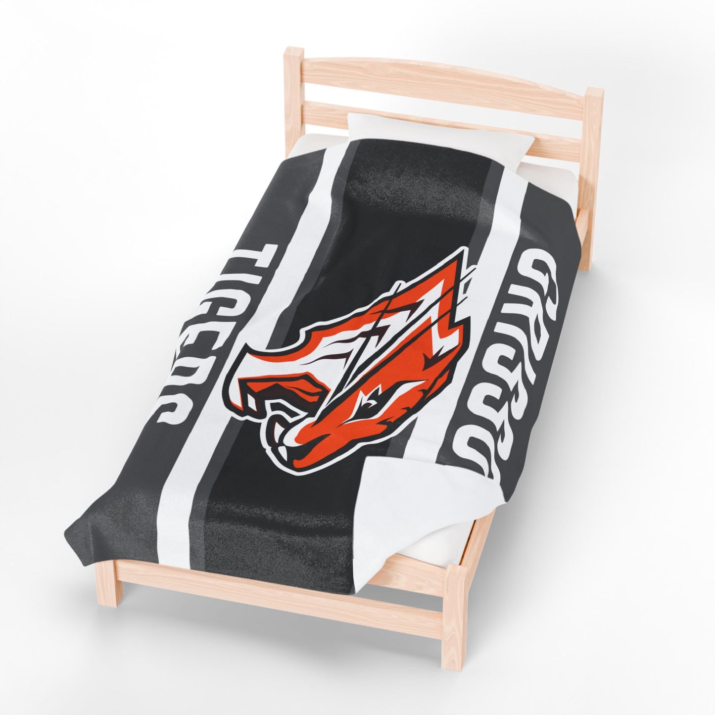 Grissom Tiger's Soccer Logo Gray/Black Velveteen Plush Blanket