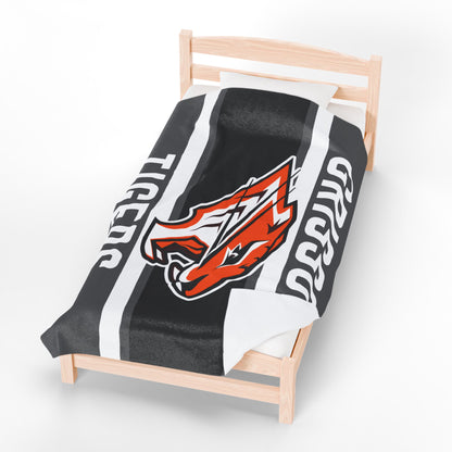 Grissom Tiger's Soccer Logo Gray/Black Velveteen Plush Blanket