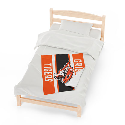 Grissom Tiger's Soccer Logo Orange/Black Velveteen Plush Blanket