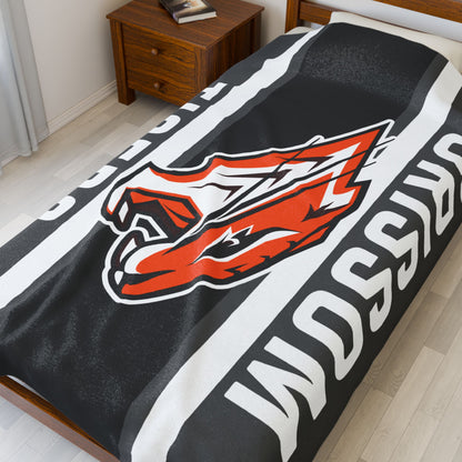 Grissom Tiger's Soccer Logo Gray/Black Velveteen Plush Blanket