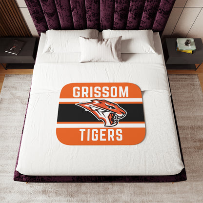 Grissom Tiger's Soccer Logo Orange/Black Velveteen Plush Blanket