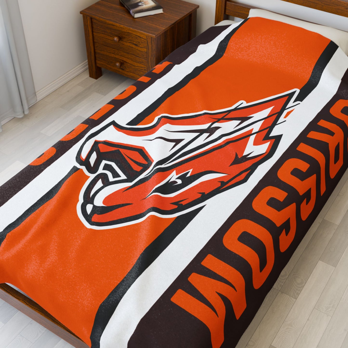 Grissom Tiger's Soccer Logo Brown/Orange Velveteen Plush Blanket