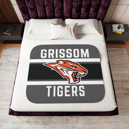 Grissom Tiger's Logo Gray Sherpa Blanket